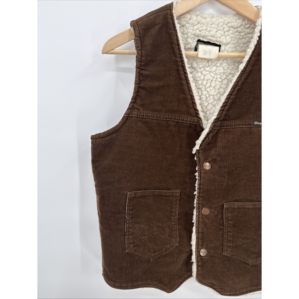 Vintage Mens Chocolate Brown Corduroy Sherpa Vest Size Medium Retro Cowboy - Picture 3 of 8
